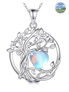 Tree of Life Birthstone Pendant Necklace 925 Sterling Silver White Gold Plated